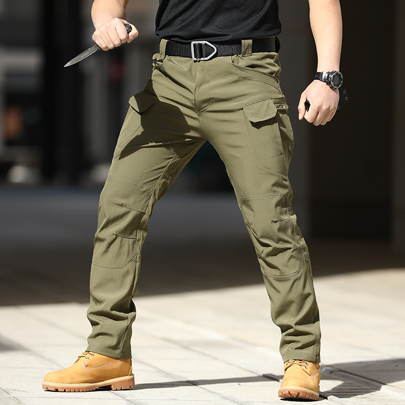 Fishing Pants Waterproof - กางเกงยุทธวิธีลายพราง กางเกงฝึกซ้อม ฤดูใบไม้ผลิและฤดูใบไม้ร่วง กางเกงเอวยางยืดสำหรับกิจกรรมกลางแจ้ง ทรงหลวม ผ้า