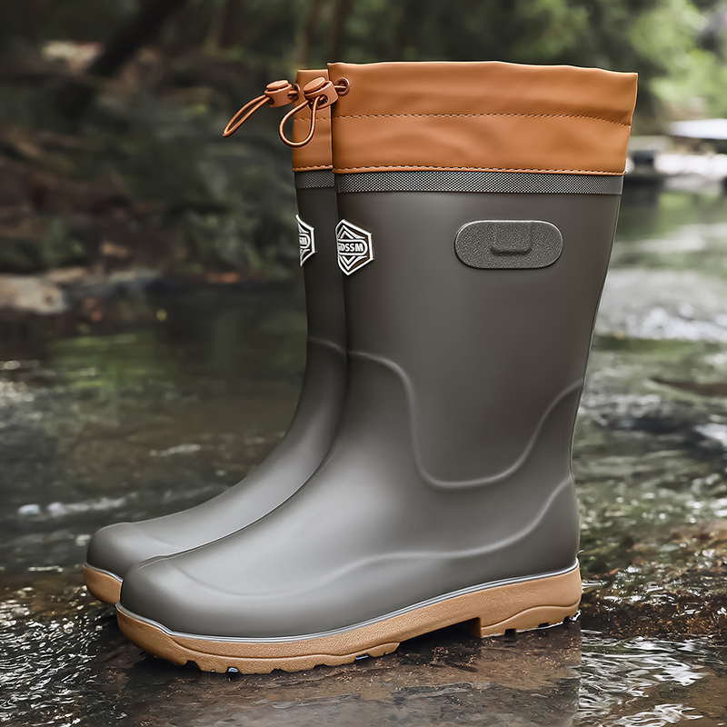 Fishing Boots - รองเท้าบูทกันฝนทรงสูงสำหรับผู้ชาย แฟชั่นสี่ฤดู กันน้ำ กันลื่น เหมาะสำหรับกิจกรรมกลางแจ้ง ตกปลา