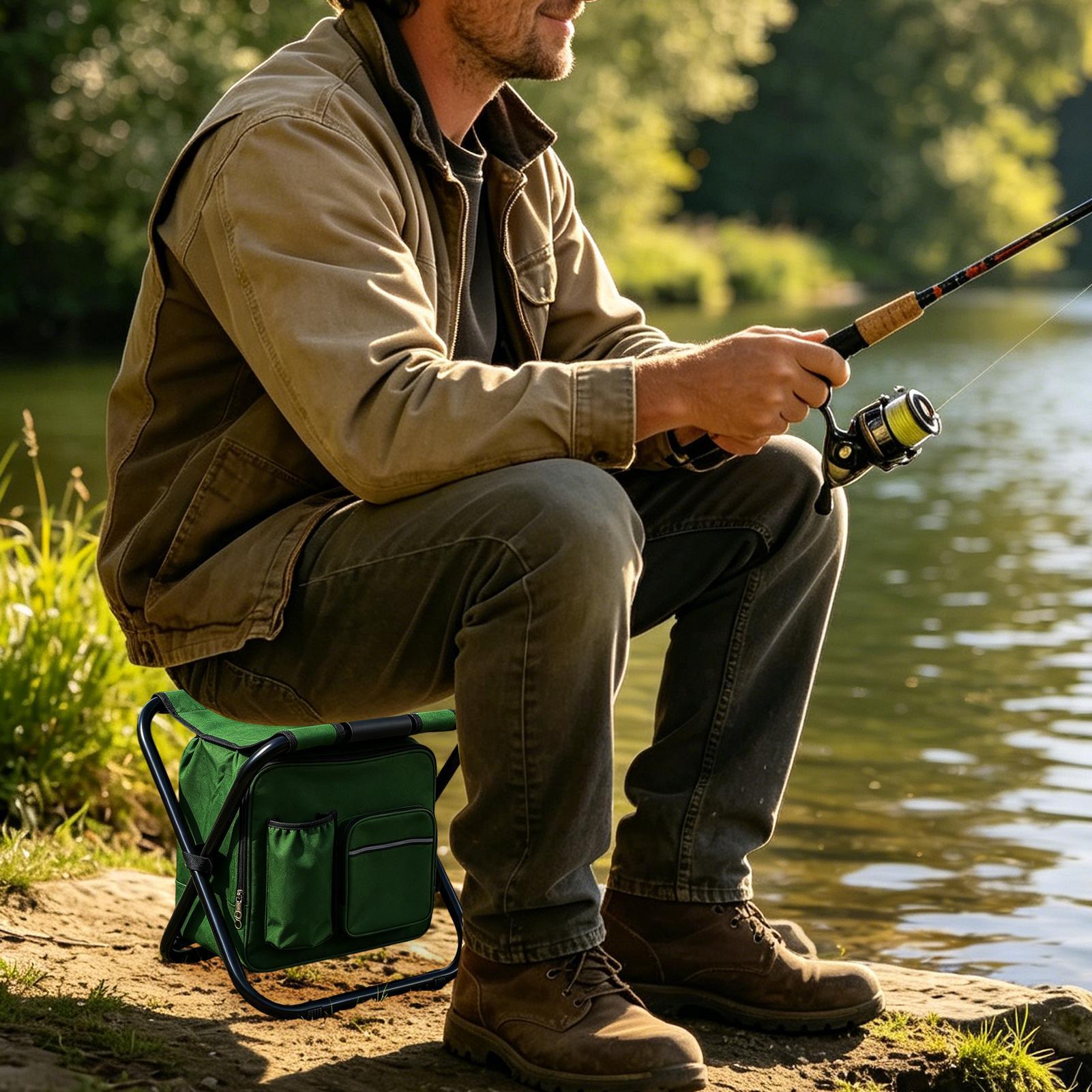 Fishing Backpack - เก้าอี้พับได้แบบสะพายหลังสำหรับผู้ใหญ่ พกพาสะดวก ออกแบบตามหลักสรีรศาสตร์ พร้อมกระเป๋าเก็บความเย็น เก้าอี้พับได้แบบสะพายหลังสำหรับตั้งแคมป์ ปิกนิก